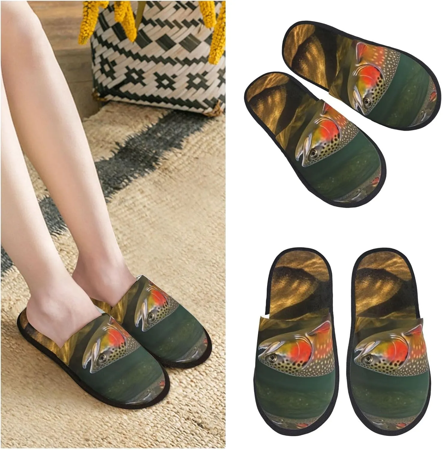 Brook Trout Fly Fishing Women's Fuzzy Slippers Slip-on Slipper Soft Comfy Bedroom Slippers Non-slip House Shoes