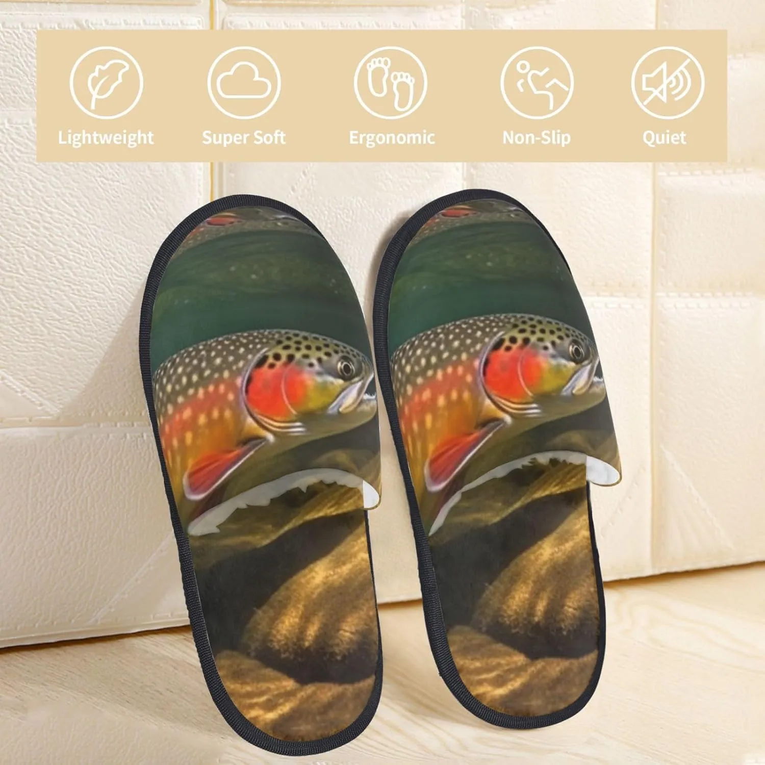 Brook Trout Fly Fishing Women's Fuzzy Slippers Slip-on Slipper Soft Comfy Bedroom Slippers Non-slip House Shoes
