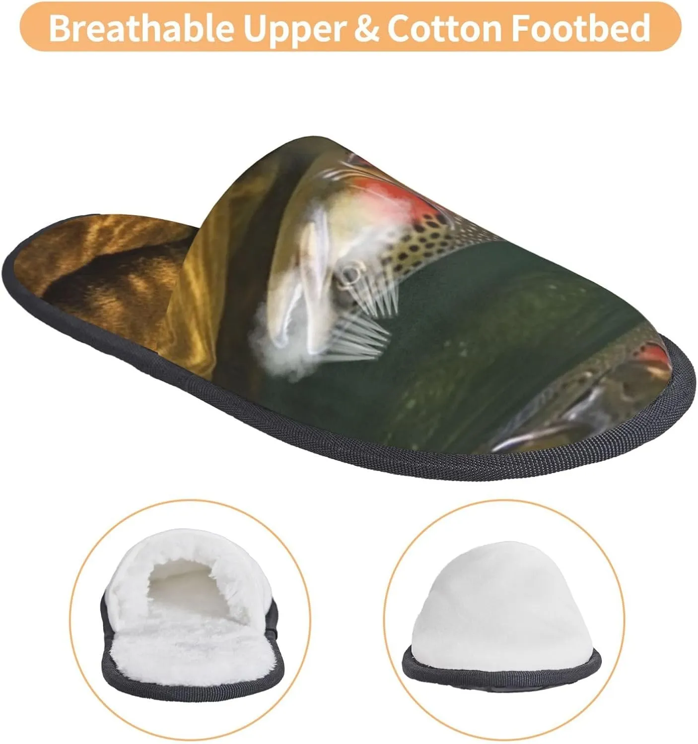 Brook Trout Fly Fishing Women's Fuzzy Slippers Slip-on Slipper Soft Comfy Bedroom Slippers Non-slip House Shoes
