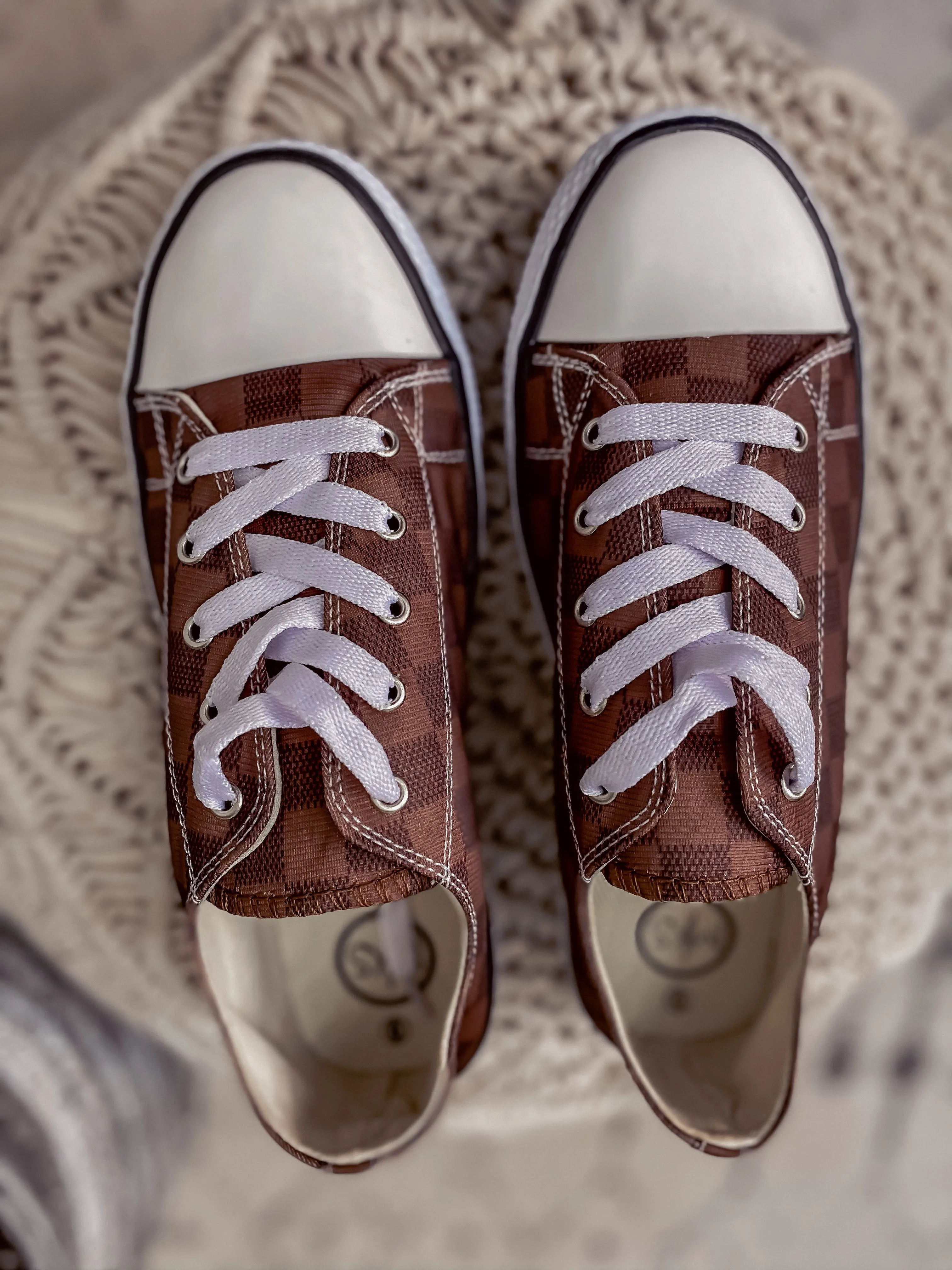 Brown Checkered Lace Up Sneaker