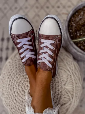 Brown Checkered Lace Up Sneaker