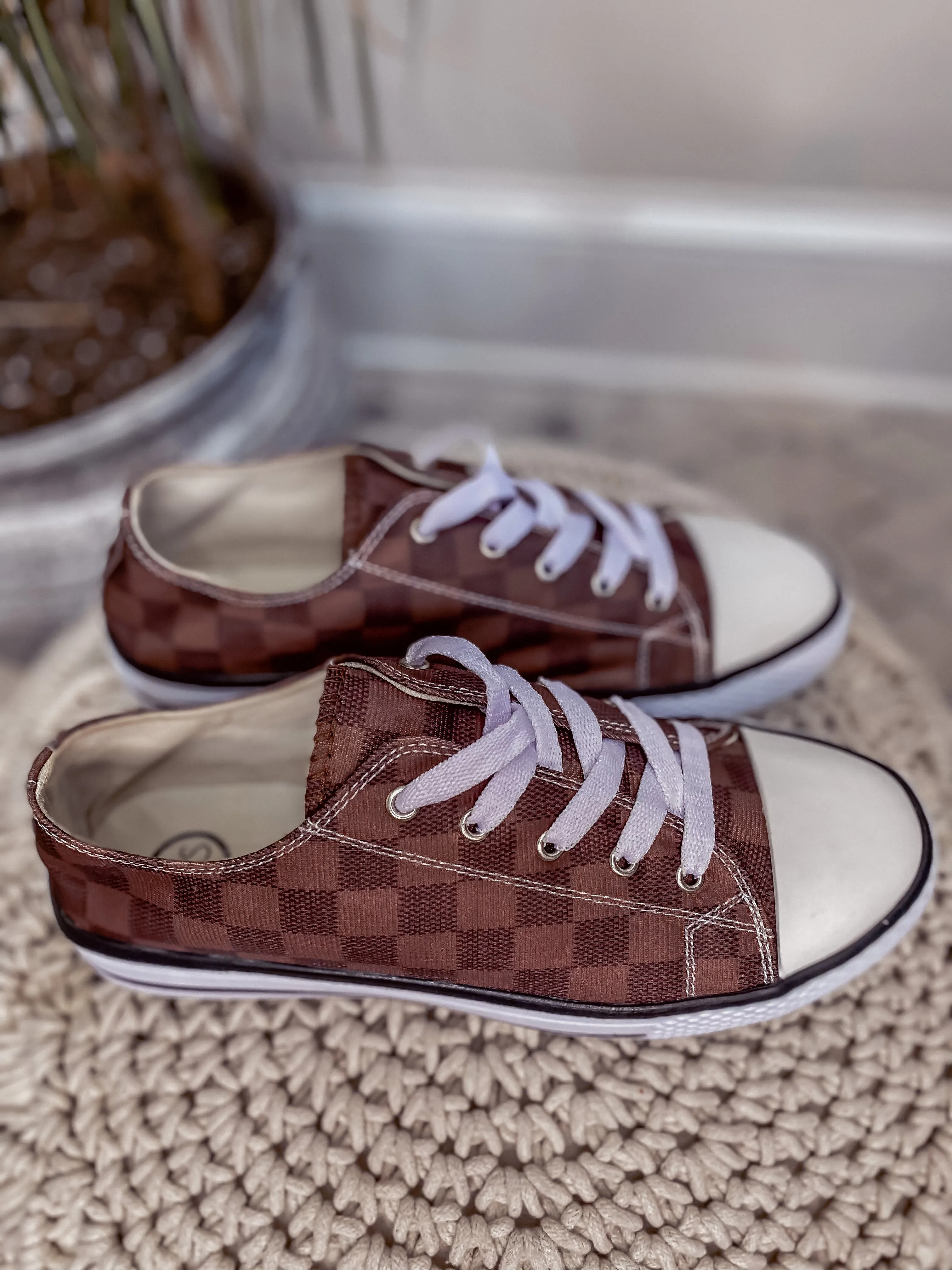 Brown Checkered Lace Up Sneaker