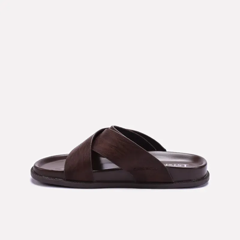 Brown Comfy Criss Cross Slippers 0151090
