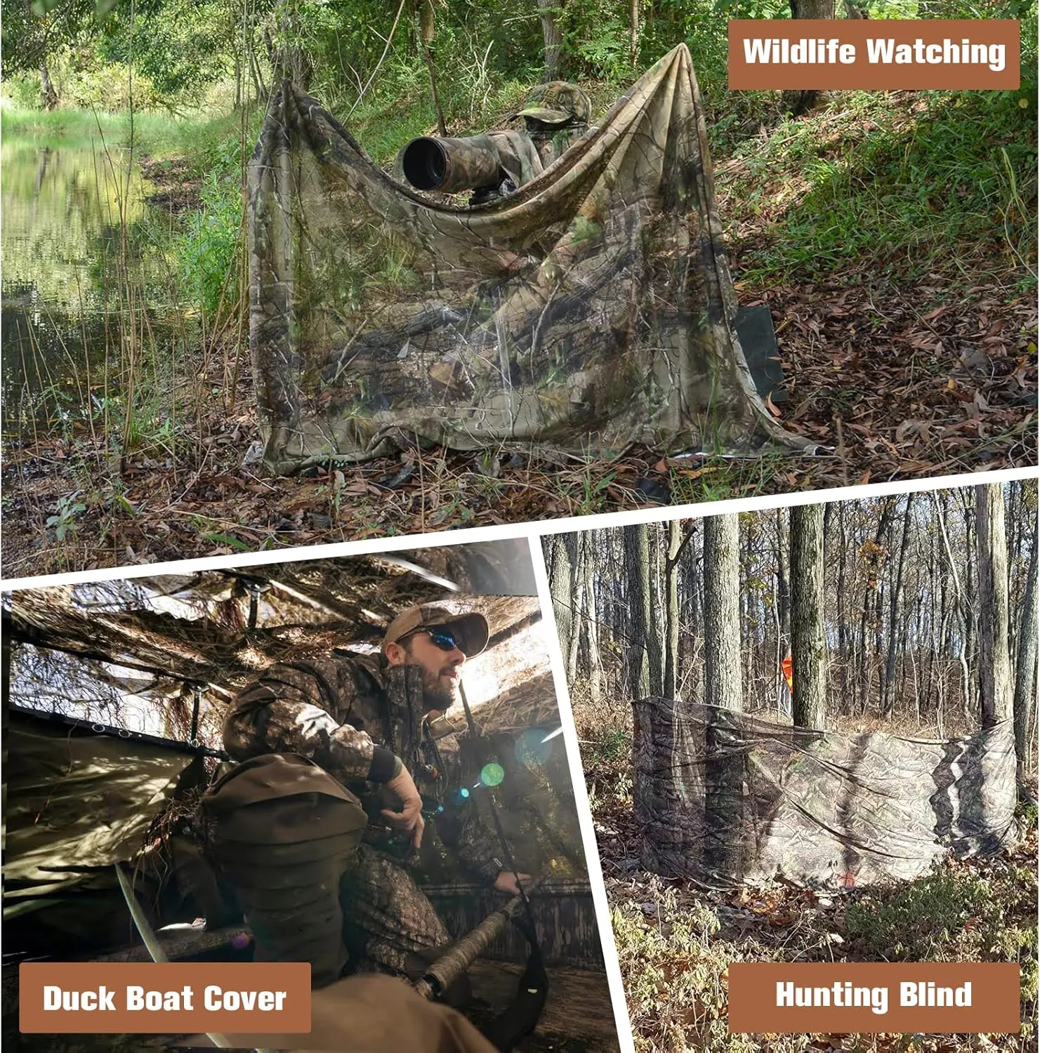 Camo Netting, Camouflage Netting, Quiet Mesh Sunshade, Fence Canopy Nets, See Through, Lightweight, Great for Concealment, Hunting, Shooting, Tree Stand, Car Cover, Photography, Decoration