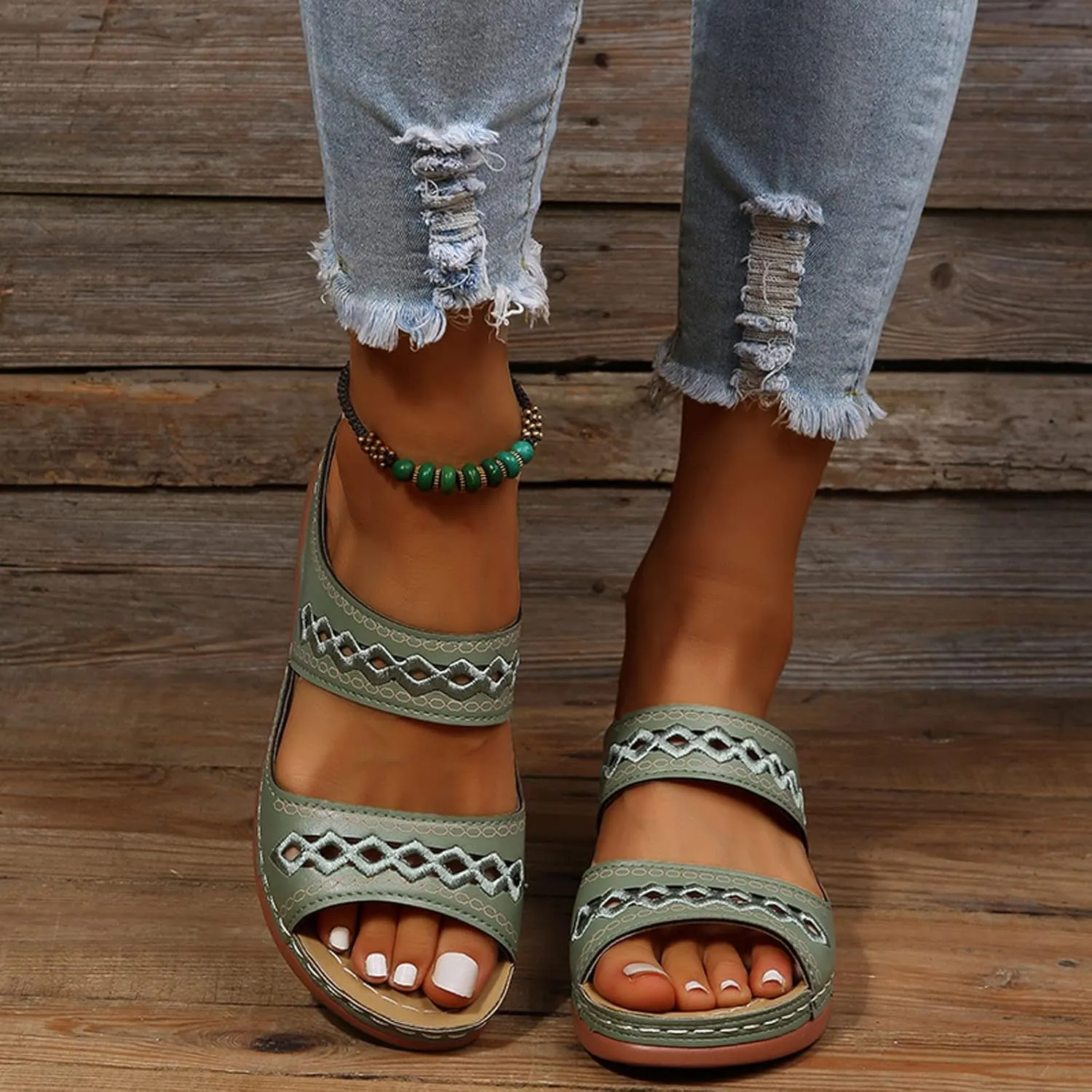 Cathalem Sandals for Women 2024 Comfortable Wedge Shoes Slip On Dressy Summer Slides Sandals Lightweight Memory Foam