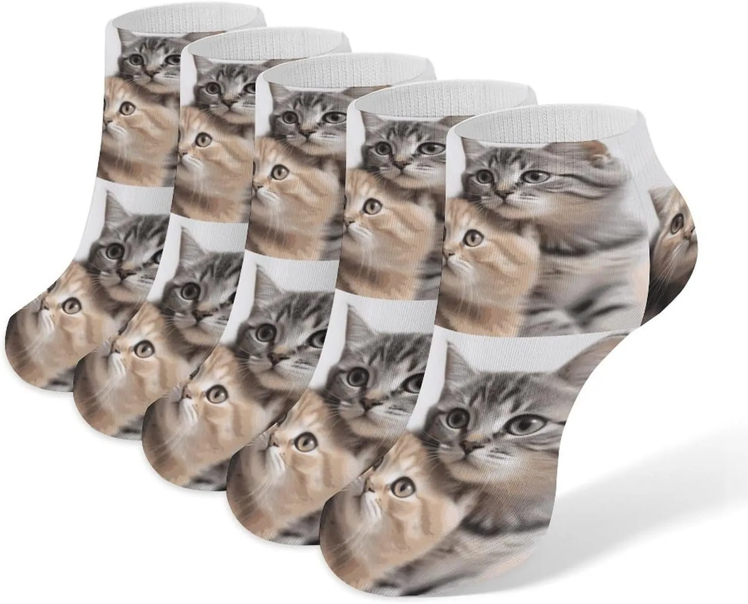 Cats Ankle Socks for Men & Women, 5 Pairs Breathable Soft Low Cut Socks, Stretch Sweat Wicking Sox