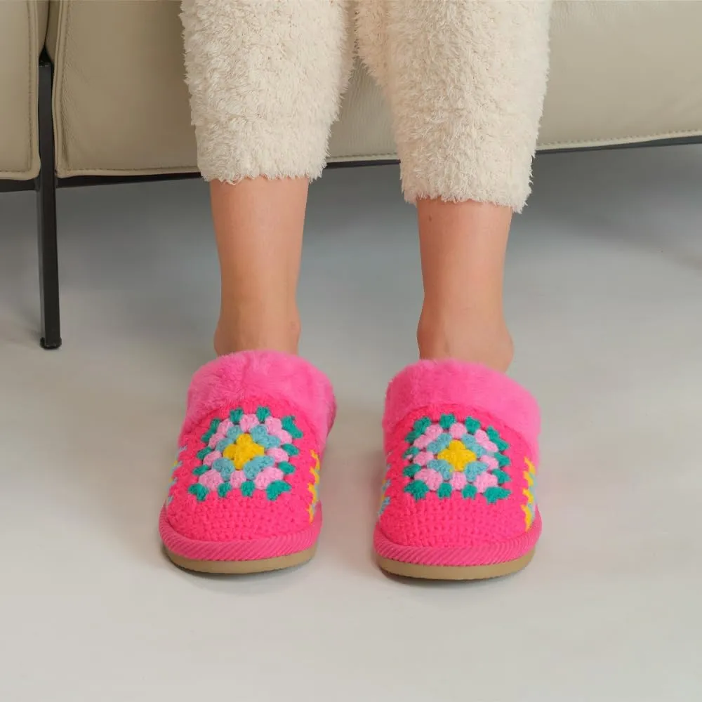 C.C Pattern Knitted Slip-On Slippers With Faux Fur Lining Indoor-Outdoor House For Women