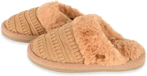 C.C Pattern Knitted Slip-On Slippers With Faux Fur Lining Indoor-Outdoor House For Women