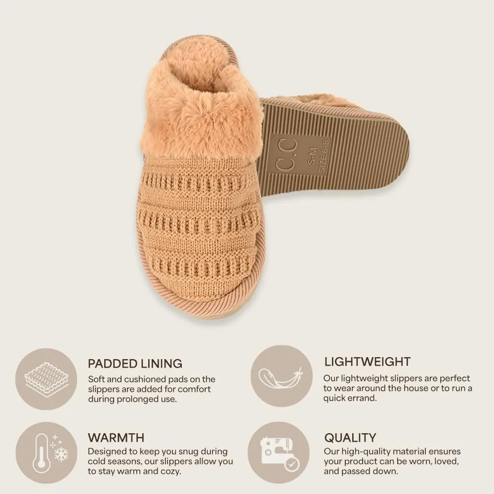 C.C Pattern Knitted Slip-On Slippers With Faux Fur Lining Indoor-Outdoor House For Women