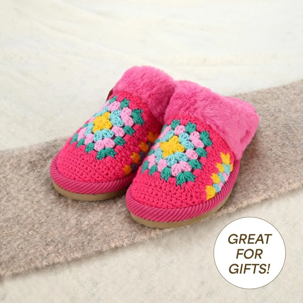 C.C Pattern Knitted Slip-On Slippers With Faux Fur Lining Indoor-Outdoor House For Women