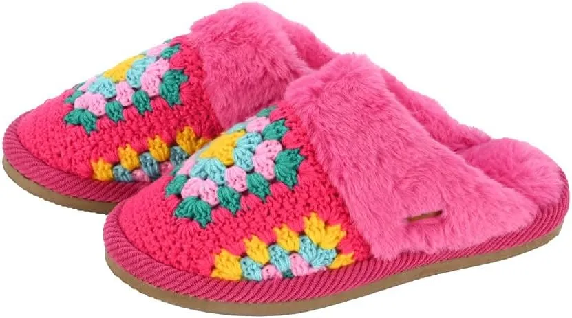 C.C Pattern Knitted Slip-On Slippers With Faux Fur Lining Indoor-Outdoor House For Women