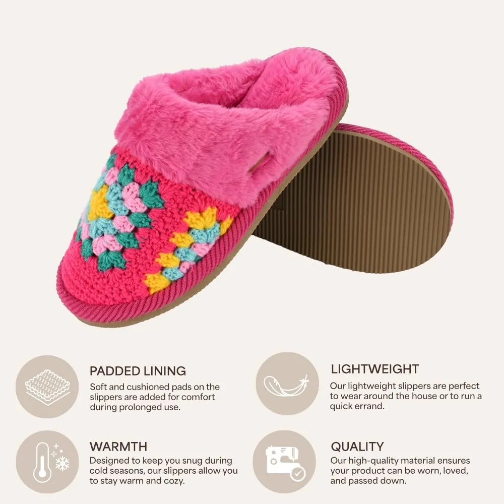 C.C Pattern Knitted Slip-On Slippers With Faux Fur Lining Indoor-Outdoor House For Women