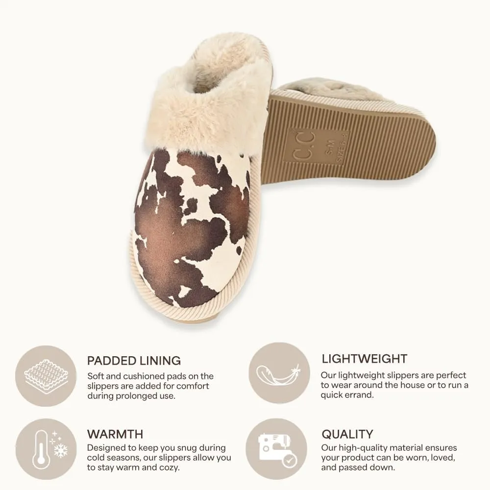 C.C Suede Faux Fur Lined House Indoor-Outdoor Slippers Slip-On for Women