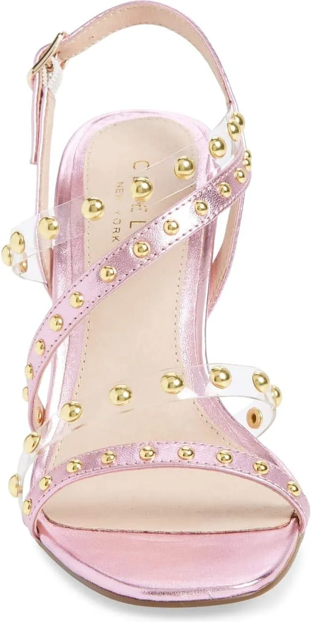 Cecelia New York Vanessa Studded Sandal Black White Gold Open Toe High Pump