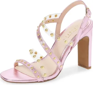 Cecelia New York Vanessa Studded Sandal Black White Gold Open Toe High Pump