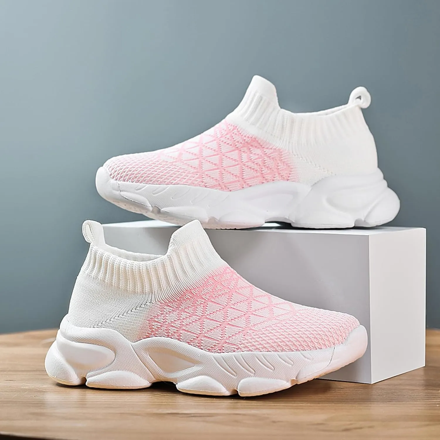 CERYTHRINA Kids Slip On Running Tennis Shoes Breathable Mesh Athletic High Top Casual Sports Walking Shoes Toddler/Little Kids/Big Kids