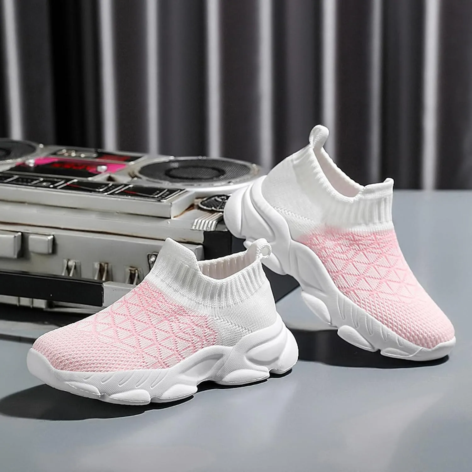 CERYTHRINA Kids Slip On Running Tennis Shoes Breathable Mesh Athletic High Top Casual Sports Walking Shoes Toddler/Little Kids/Big Kids
