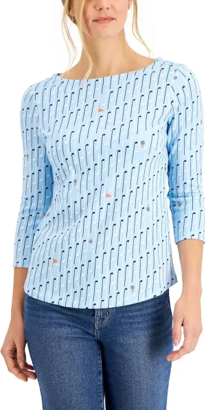 Charter CIub Pima Cotton Golf Print Boat Neck Top