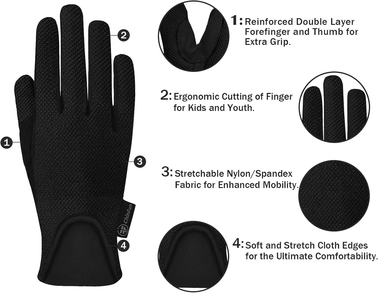 ChinFun Kids Horse Riding Gloves Equestrian Horseback Gloves for Youth Children Boys Girls Outdoor Biking Cycling Running