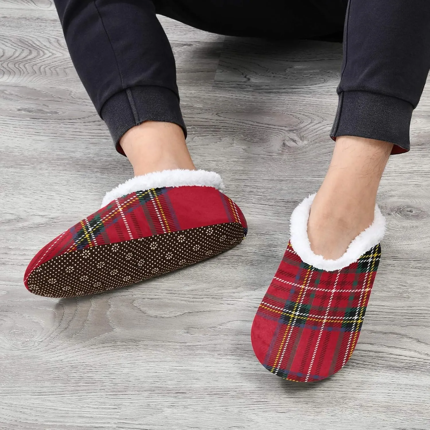 Christmas Red Tartan House Slipper for Women Men, Comfy Slippers Warm Home Bedroom Shoes