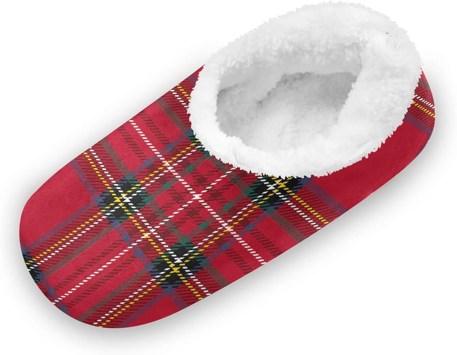 Christmas Red Tartan House Slipper for Women Men, Comfy Slippers Warm Home Bedroom Shoes