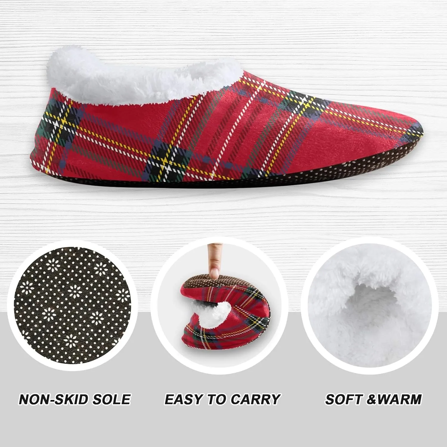 Christmas Red Tartan House Slipper for Women Men, Comfy Slippers Warm Home Bedroom Shoes