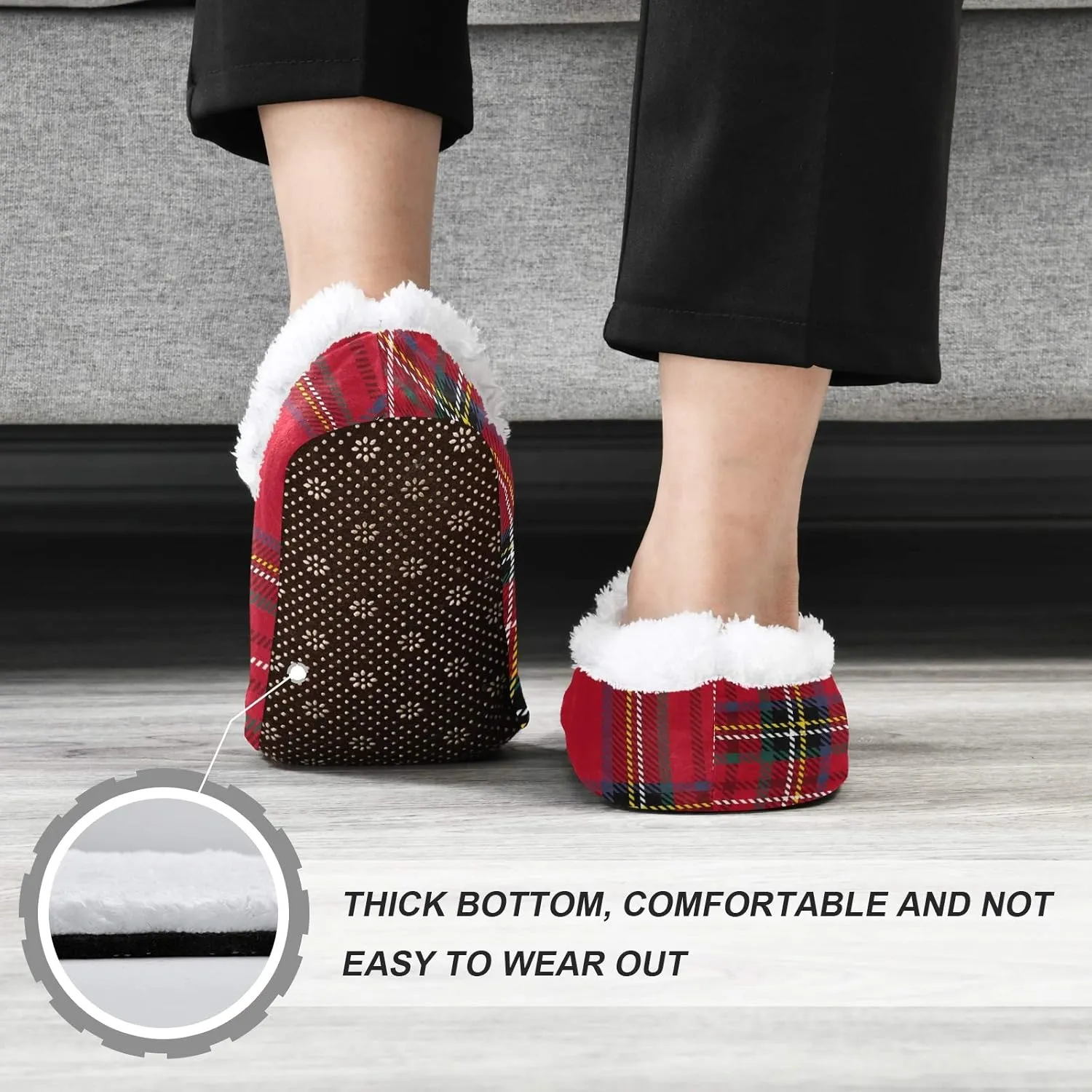 Christmas Red Tartan House Slipper for Women Men, Comfy Slippers Warm Home Bedroom Shoes