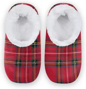 Christmas Red Tartan House Slipper for Women Men, Comfy Slippers Warm Home Bedroom Shoes