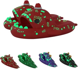 Christmas Shark Slides,Spooky Shark Slides Glow In The Dark For Men Women,Cozy Santa Shark Slides Cloud Shark Slippers