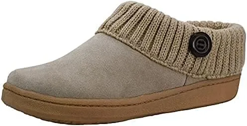 CLARKS Angelina Stone Knitted Collar Winter Clog Rounded Closed Toe Slippers (Stone Gold Premium, 7)