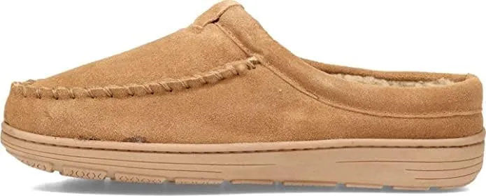Clarks Men's Slipper Suede Sherpa Lined Clog Slippers for Men Indoor/Outdoor Slip-Ons (Cognac Open Back, 10)