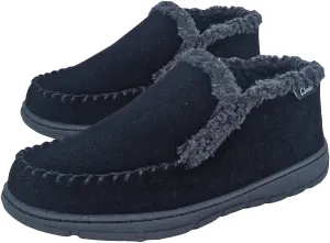 Clarks Men's Suede Leather Sherpa Lined Ankle Bootie Slippers, JMH1952- Indoor/Outdoor Slip-Ons - Comfy & Durable Ankle Boots with Plush Lining Padded Insole & Gripped Rubber Outsoles (10 M US, Black)