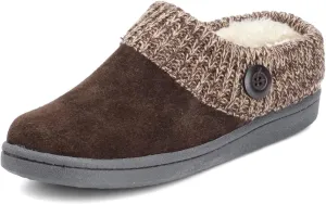 Clarks Womens Slipper Suede Leather Knitted Collar Clog Slippers - Plush Faux Fur Lining (Brown Premium Suede, 8)
