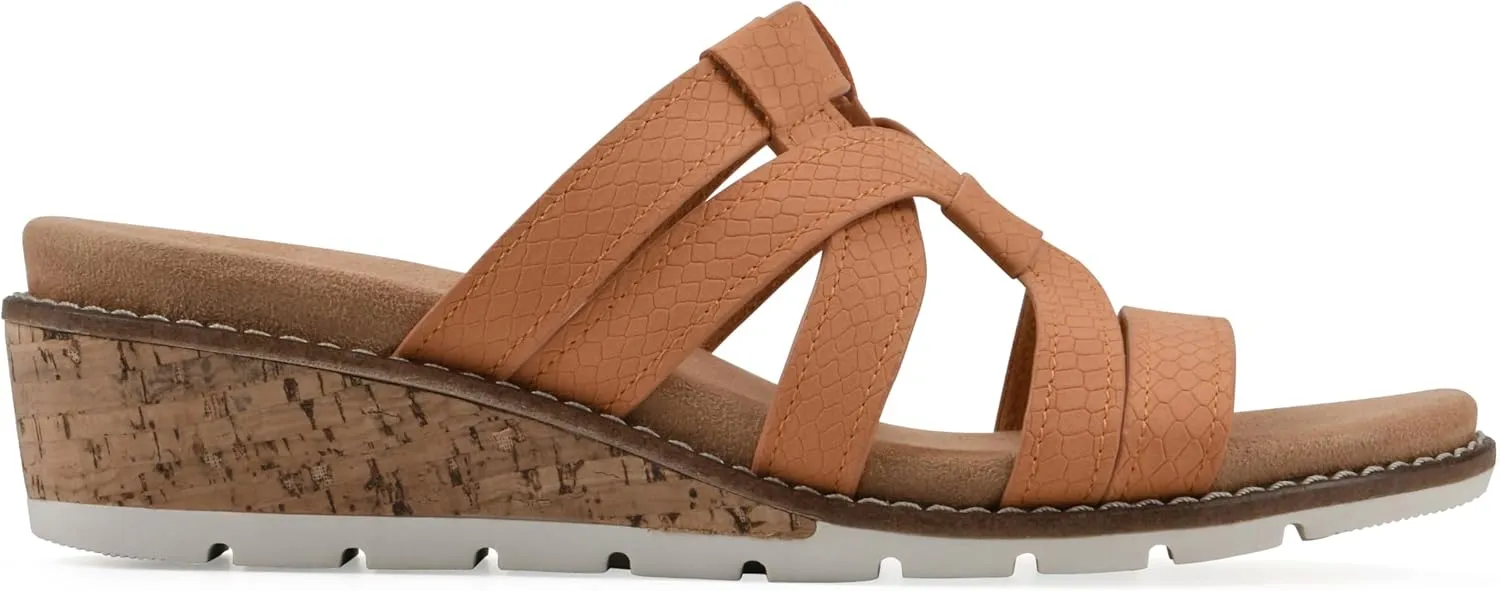 CLIFFS BY WHITE MOUNTAIN Women's Tinisha Strappy Cork Wedge Sandal