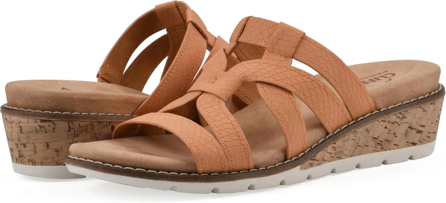 CLIFFS BY WHITE MOUNTAIN Women's Tinisha Strappy Cork Wedge Sandal
