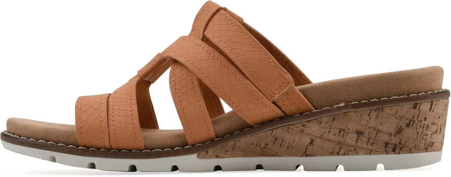 CLIFFS BY WHITE MOUNTAIN Women's Tinisha Strappy Cork Wedge Sandal