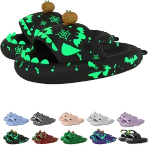 Cloud Shark Slides Galaxy Shark Slides Glow in The Dark, Galaxy Shark Slides with Glitter, Sharky Chanclas, Shark Slides Non-Slip Cloud Pillow Slippers for Women Men