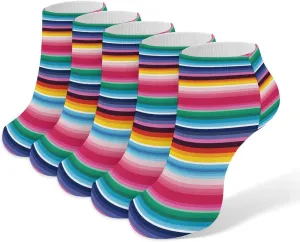 Colorful Mexican Stripes Ankle Socks for Men & Women, 5 Pairs Breathable Soft Low Cut Socks, Stretch Sweat Wicking Sox