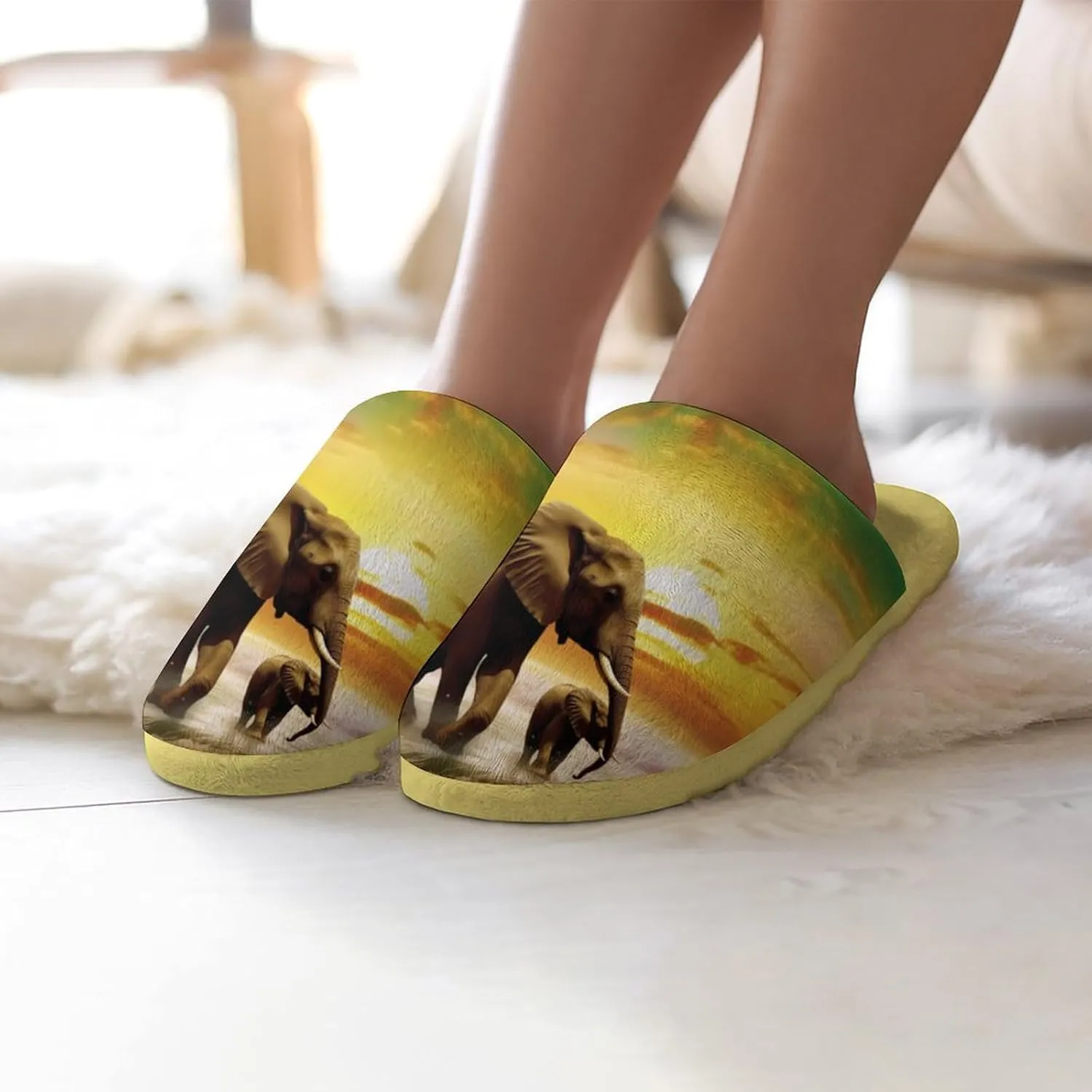 Colorful Seaside Elephants Women's Slipper Non Slip Comfortable Winter Warm Home House Shoes