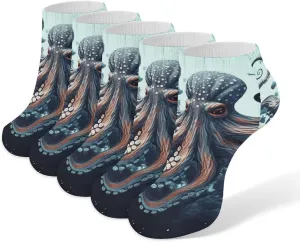 Cool Octopus Ankle Socks for Men & Women, 5 Pairs Breathable Soft Low Cut Socks, Stretch Sweat Wicking Sox