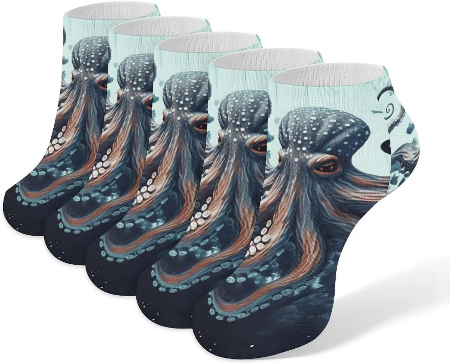 Cool Octopus Ankle Socks for Men & Women, 5 Pairs Breathable Soft Low Cut Socks, Stretch Sweat Wicking Sox