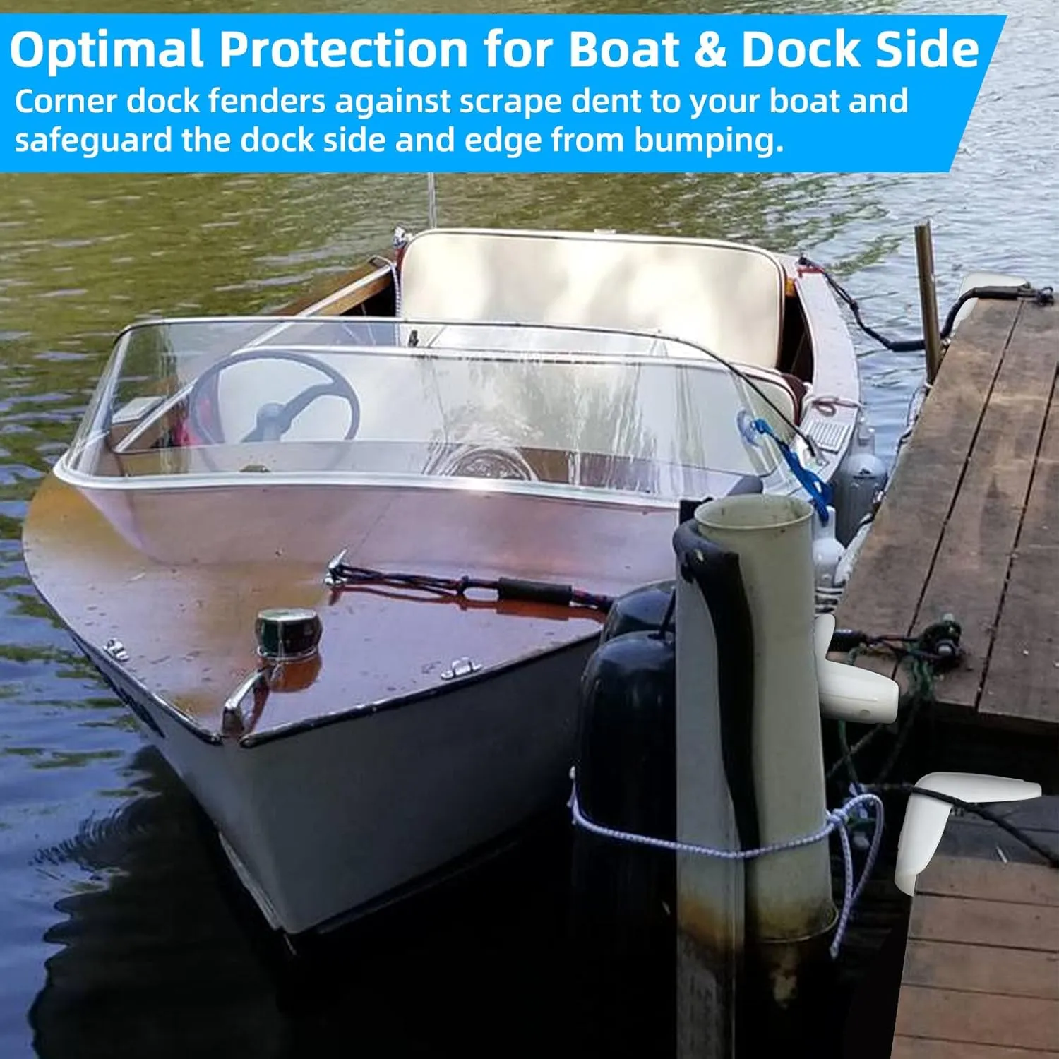 Corner Dock Bumper Fender, Marine Corner Dock Fender Guard, Soft UV-Resistant Marine-Grade Vinyl, Inflatable Protection, 10-Inch x 10-Inch, 2-Pack, White