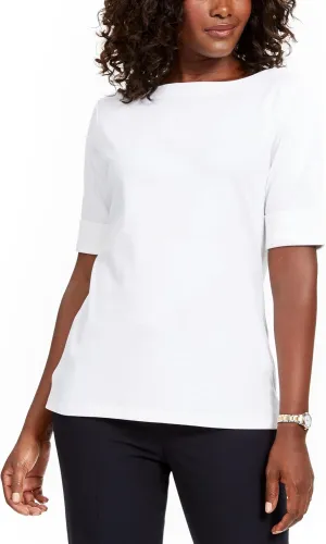 Cotton Boat-Neck Top Bright White M