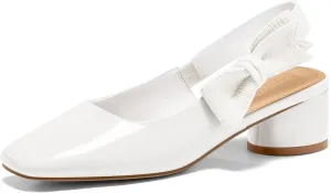 Coutgo Women's Low Block Heels Slingback Bow Closed Square Toe Slip On Work Pumps Dress Shoes