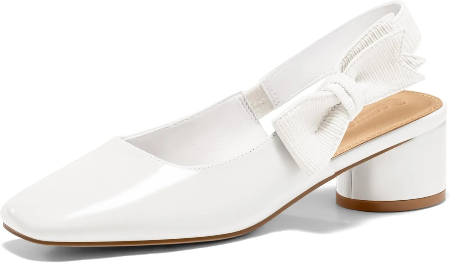 Coutgo Women's Low Block Heels Slingback Bow Closed Square Toe Slip On Work Pumps Dress Shoes