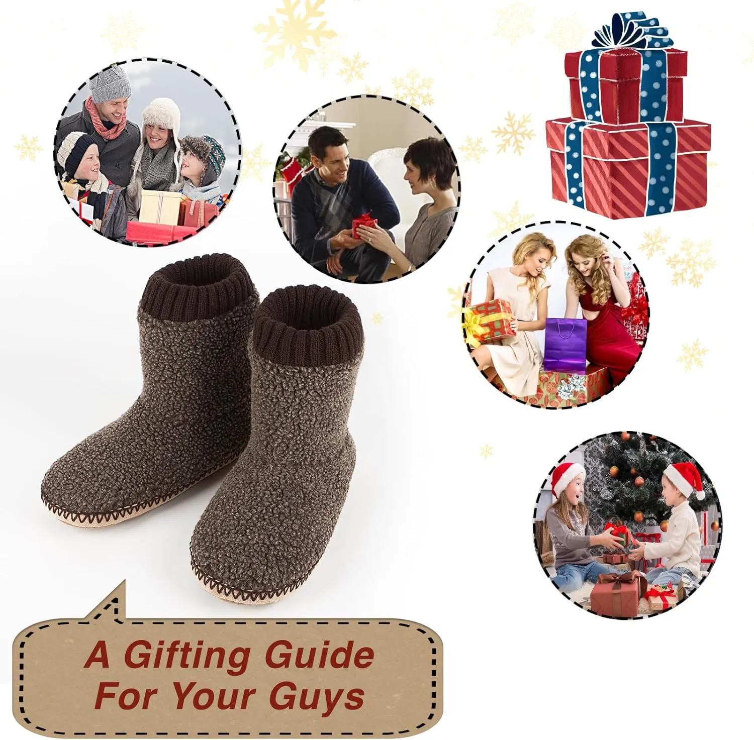 Cozy Boot Slippers for Men Indoor, Fuzzy House Shoes with Non Slip Gripper Soles, Soft Warm Moccasin Socks, Winter Gifts for Christmas Unique