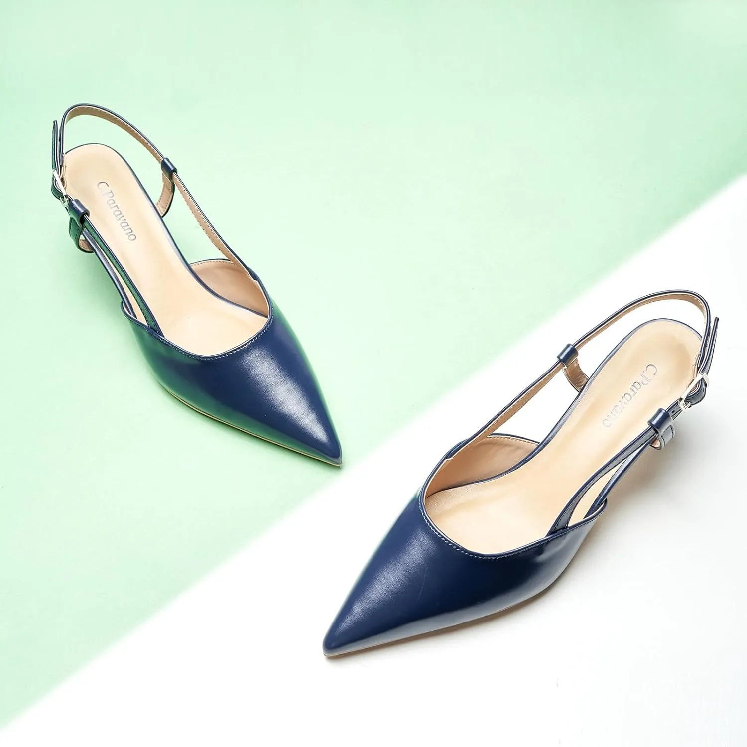 C.Paravano Beige Slingback Heels for Women - Pointed Toe, Stiletto Heels, Slip On Work Pumps, Dress Shoes