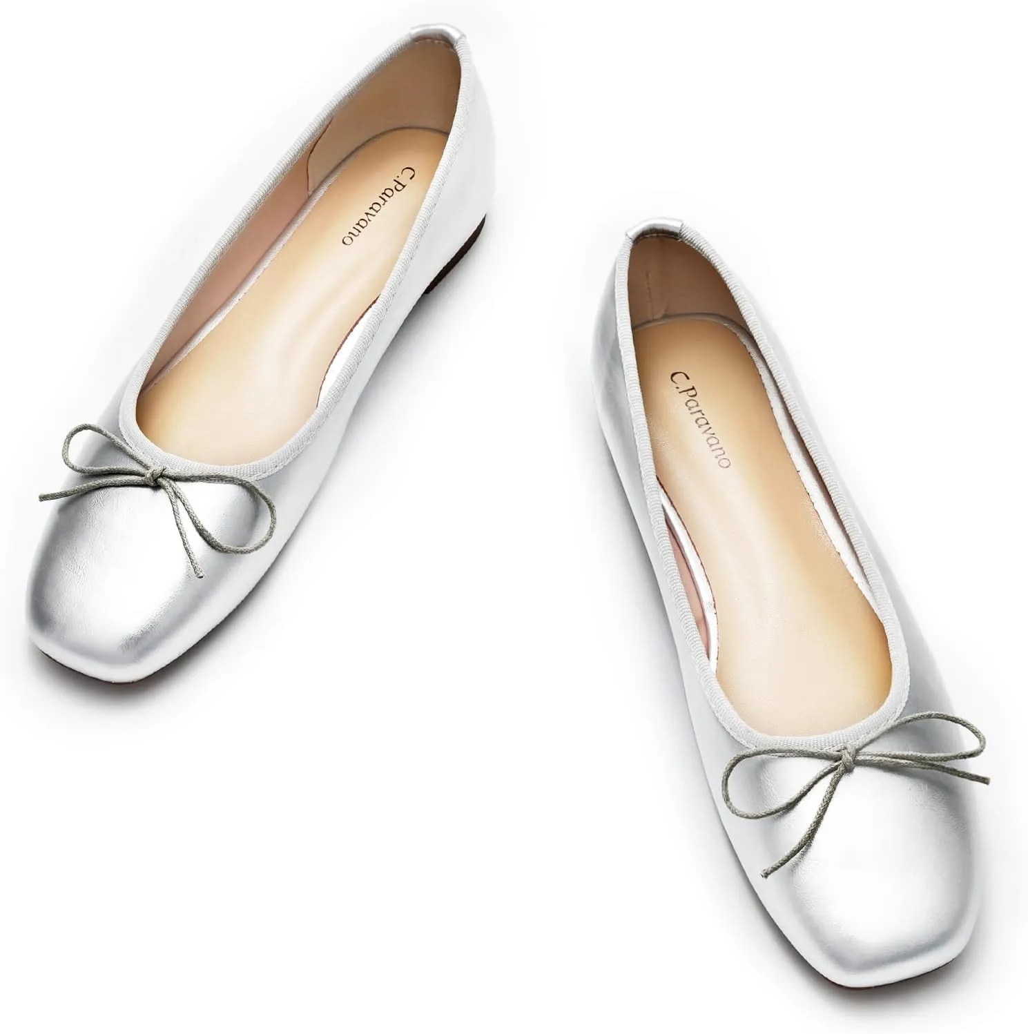 C.Paravano Women's Ballet Flats, Comfortable Slip On Round Toe Flat Shoes, Casual Walking Shoes for Women, Slip-On Bow Dressy Flats for Work Office & Wedding Party