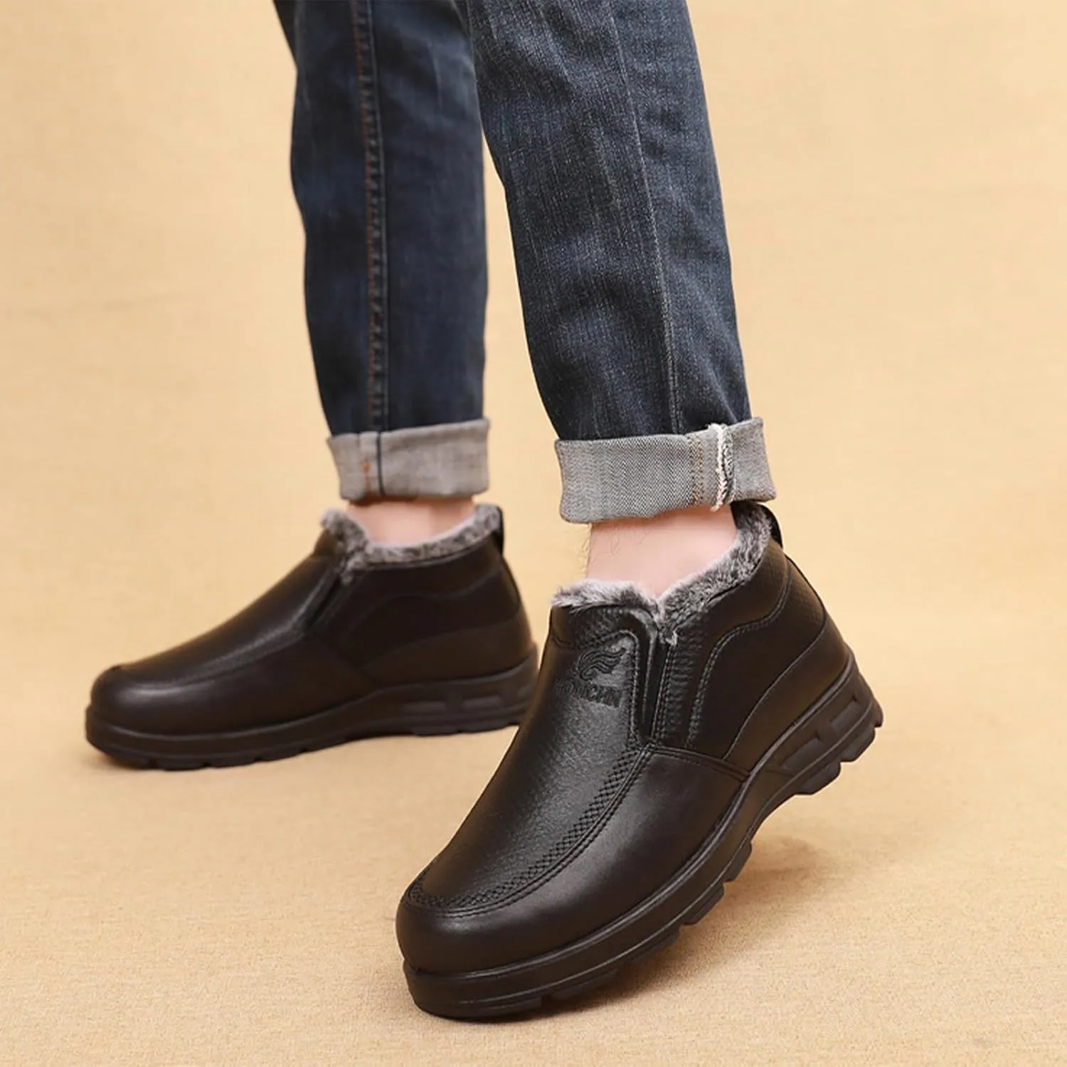Crepuscute Men's Slip-On Warm Snow Ankle Boots Outdoor Non-Slip Casual Soft Bottom Booties Walking Sneakers House Shoes