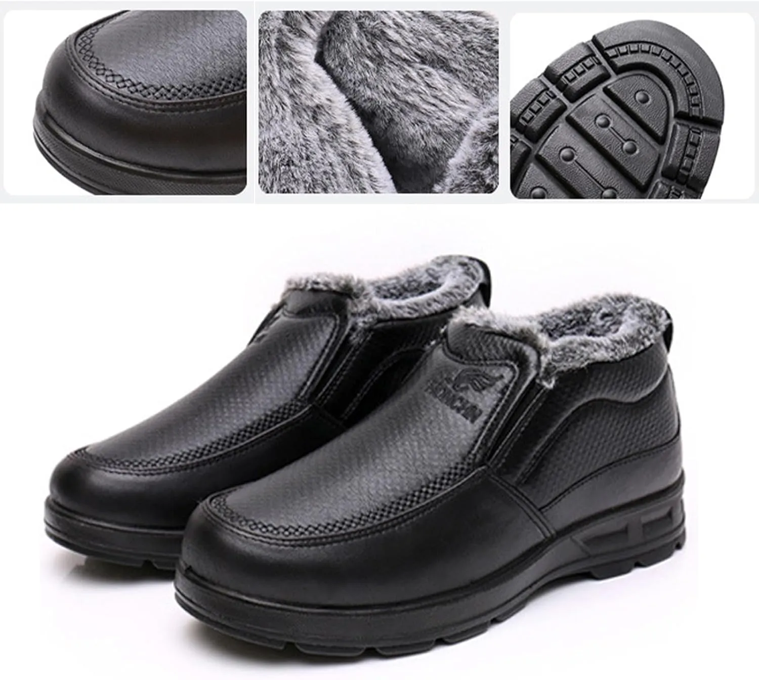 Crepuscute Men's Slip-On Warm Snow Ankle Boots Outdoor Non-Slip Casual Soft Bottom Booties Walking Sneakers House Shoes